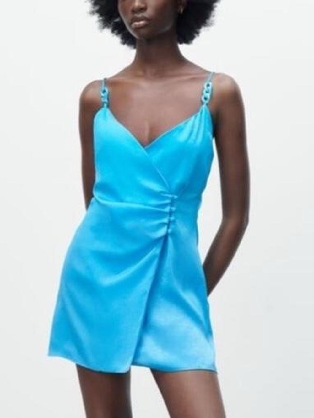 Zara Satin Mini Dress with Shoulder Detailing